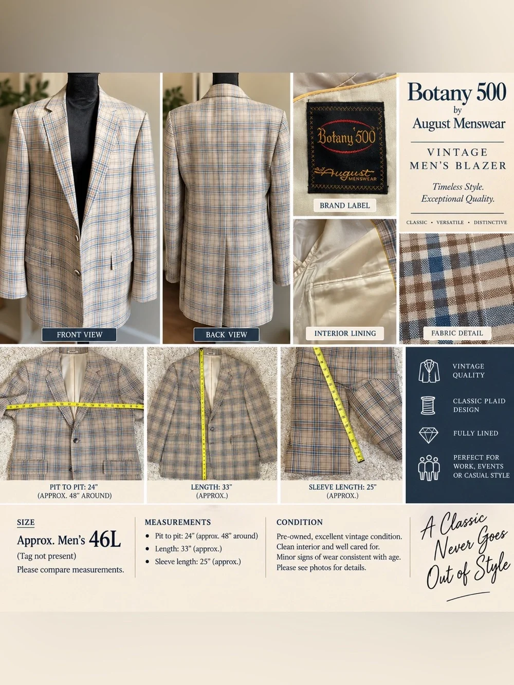 Botany 500 Classic Plaid Blazer - Beige & Blue